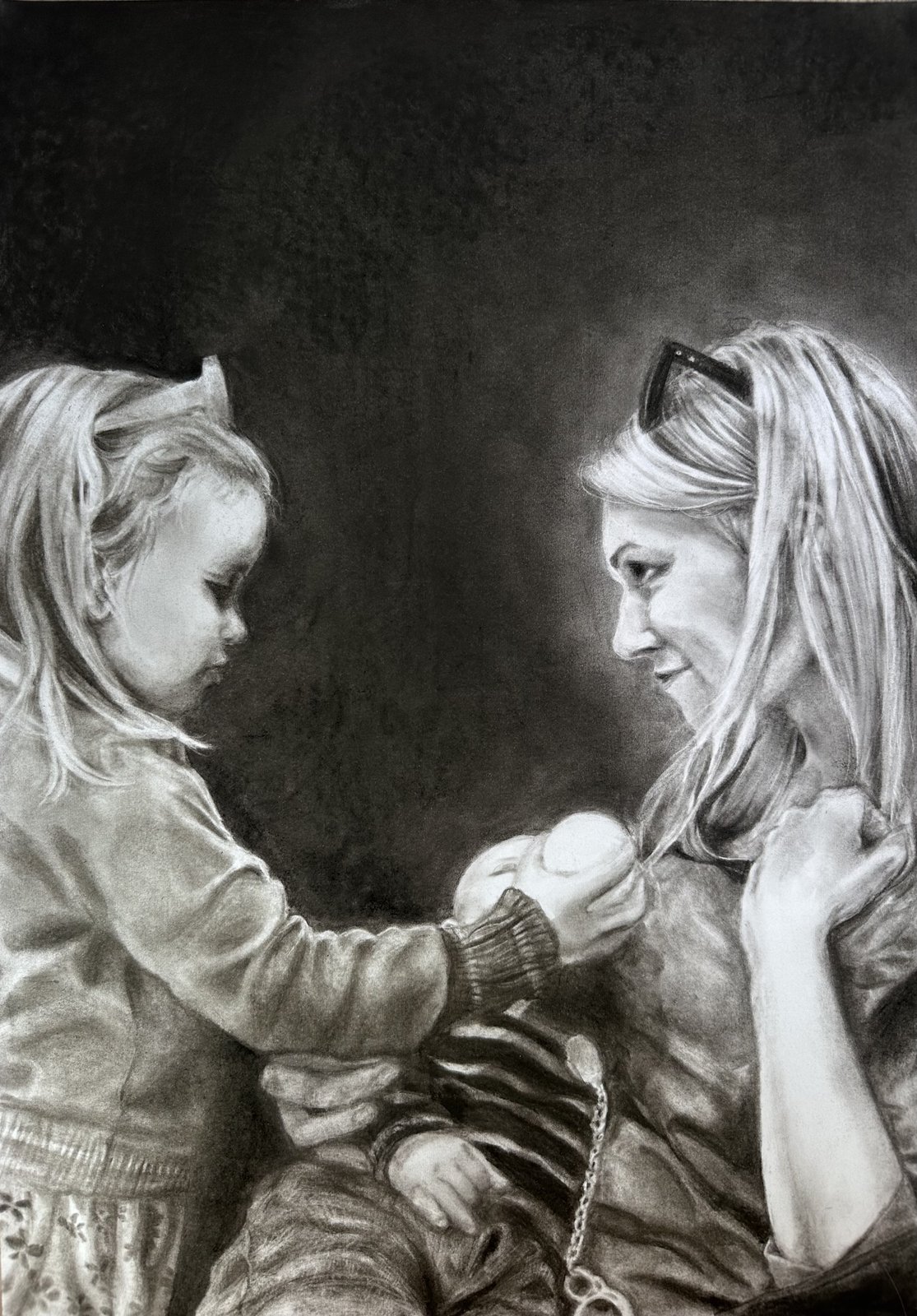 Cath, 2010 — mother and daughter in white charcoal
